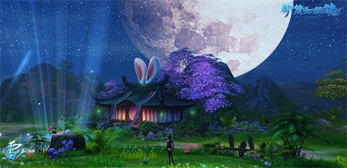 月色下的兔儿庄呆萌可爱