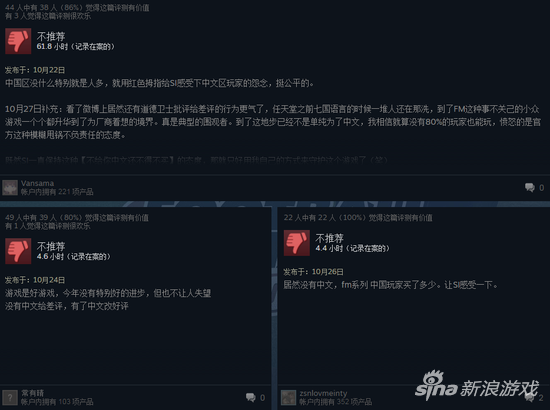 中国玩家给出大量差评