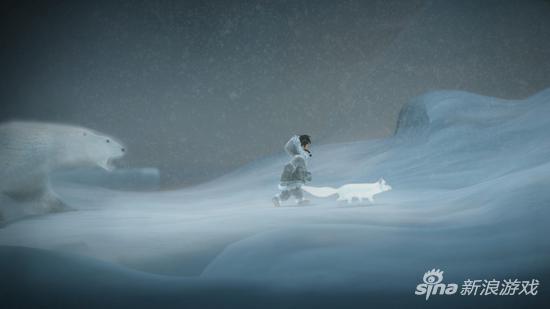 冰天雪地中女孩和狐狸踽踽独行