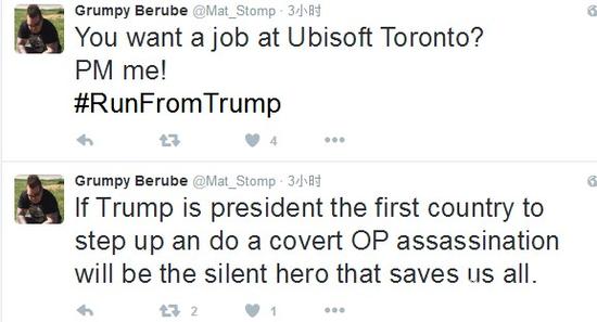 育碧设计师希望有人暗杀川普