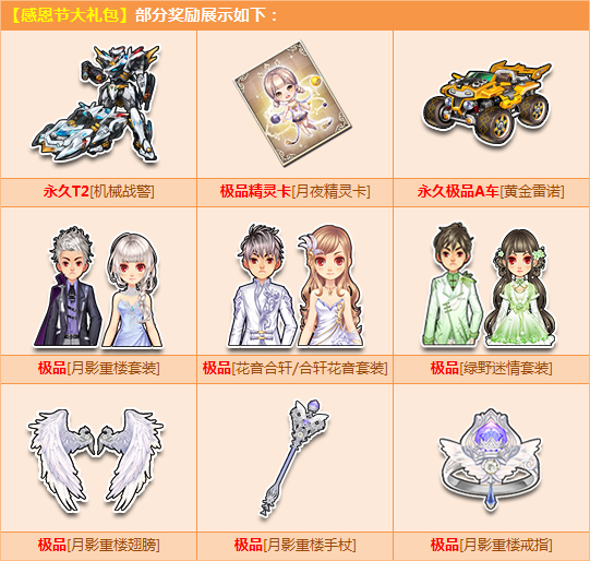 QQ飞车感恩节超值回馈大礼包 赢永久T2+黄金雷诺