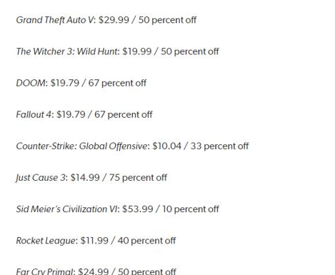 外媒统计的促销游戏推荐列表