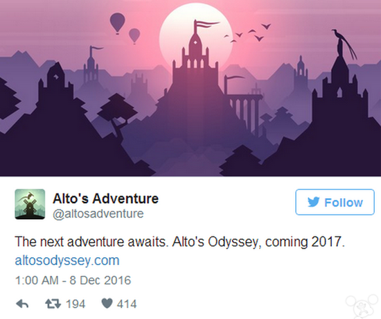 《阿尔托的冒险》开发商公布新作