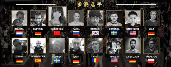 来自10个国家的16名职业选手