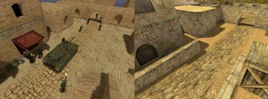 《军团要塞2》地图（左）与Dust（右）对比