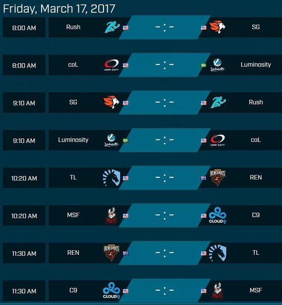 17号美洲区赛程，图中为北京时间