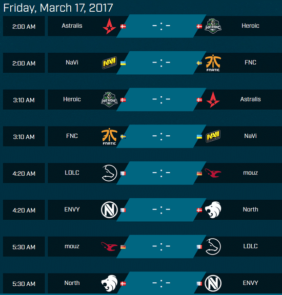 17号欧洲区赛程，图中为北京时间