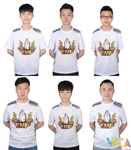 队员：yVONNEww（左上）、Raining（中上）、Rv1（右上）、M4R777iN（右下）、LING（中下）、AE（左下）