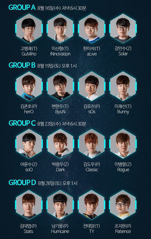 AfreecaTV官方公布的选手照片，几人神情凝重，几人表情轻松