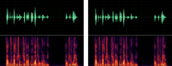 　　左图为原始语音，右图为GVoice AI Codec 编解码后语音，从波形上看右图语音保真度高，主观听感接近原始语音