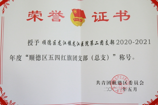 医院团委第二团支部获2020-2021年度顺德区五四红旗团支部(总支)