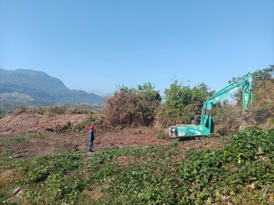 监理人员现场见证塔维杨变电站扩建区域开始清理地表植被。