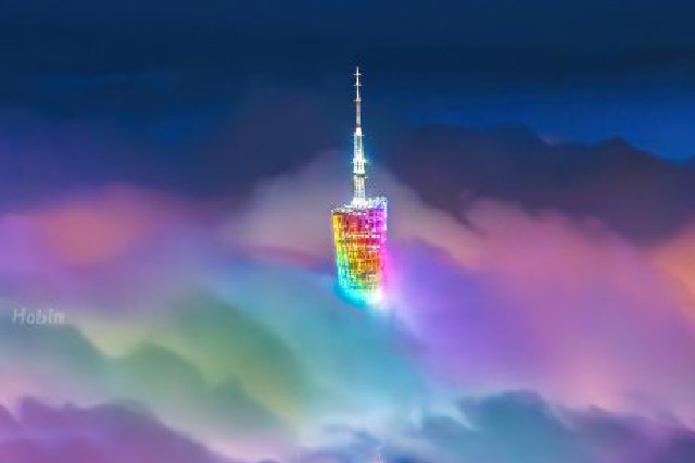 廣州夜晚雨后彩云刷屏