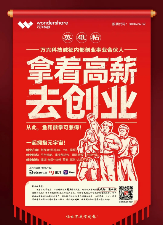 万兴科技诚征内部创业事业合伙人