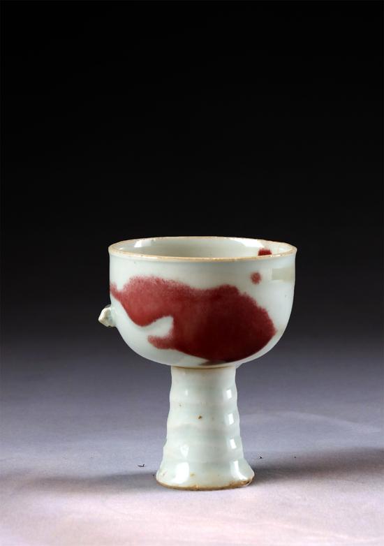 元代 釉里红高足杯