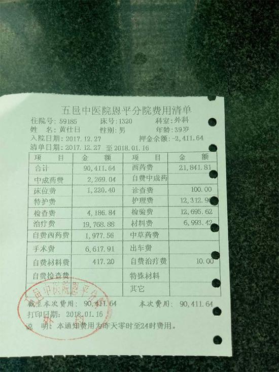 医院诊断书   黄仕兴说,哥哥黄仕日今年39岁,在恩平市某公司工作,每月