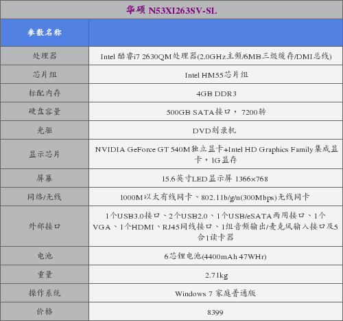 华硕n53xi263sv报价8399