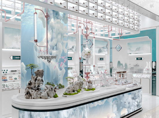 花西子门店的“海底园林”主题风格