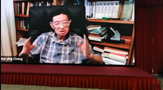 美国夏威夷大学哲学系终身教授、86岁高龄的成中英先生(Prof. Chung-Ying Cheng)通过zoom视频会议系统发表致辞。