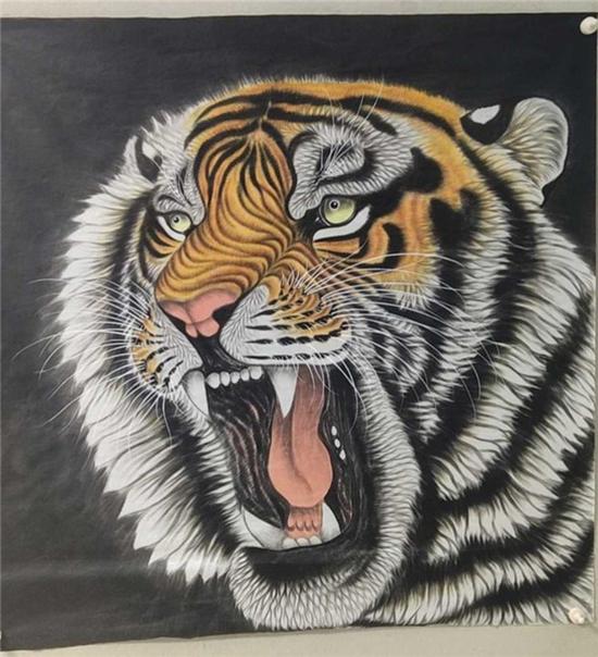 用塑料大盆泼墨商丘82岁奶奶泼墨画虎成网红图