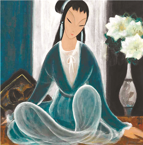 林风眠《蓝衣仕女图》 尺寸:67×66cm