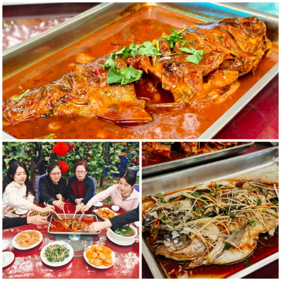 红星镇采摘园农家院烹饪的水库鲢鱼