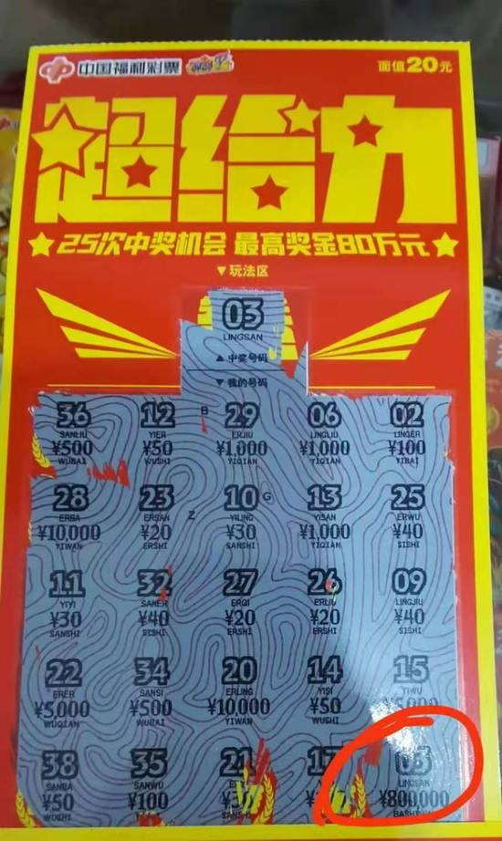 幸运彩民喜获福彩刮刮乐超给力80万大奖
