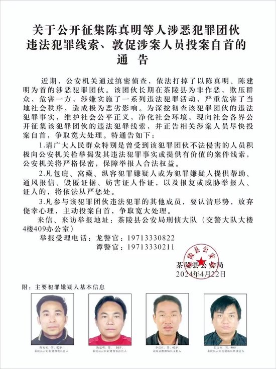 【警方发布·株洲】关于公开征集陈真明等人涉恶犯罪团伙违法犯罪线索