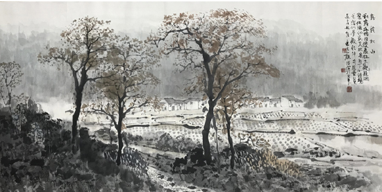 《雾锁秋山》68×138cm