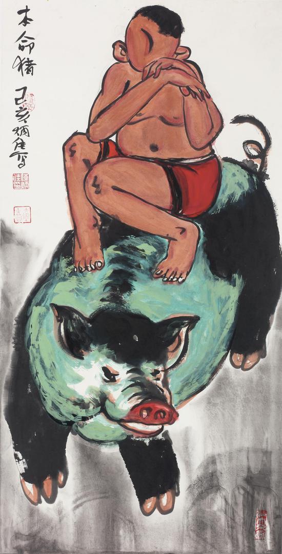 本命猪 137×68cm 水墨设色 2019年