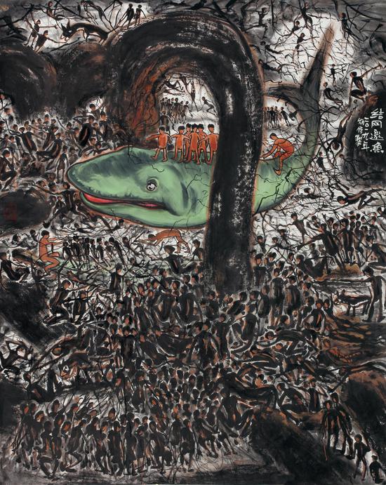 结网而渔 180×145cm 水墨设色 2019年