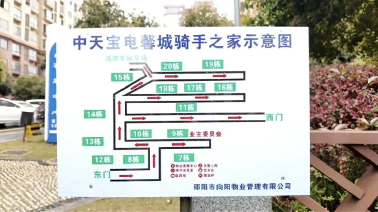 中天·宝电馨城小区为骑手设置的指引牌