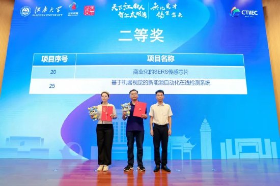 吴波为二等奖项目——商业化的SERS传感芯片、基于机器视觉的新能源自动化在线检测系统颁奖