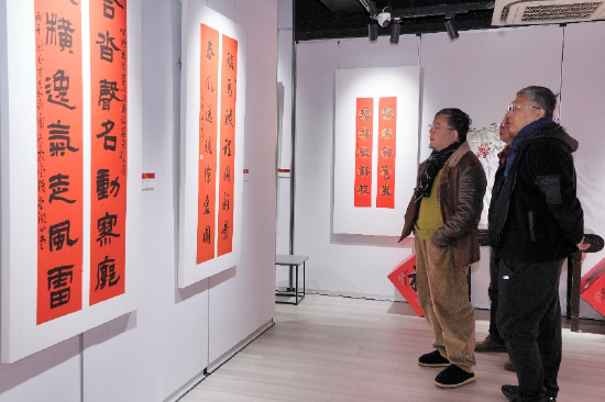 书法家李双阳（左）等观展