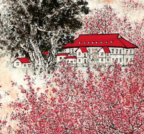 萧晖荣《红岩精神》设色纸本183x145cm 2022年作（局部）