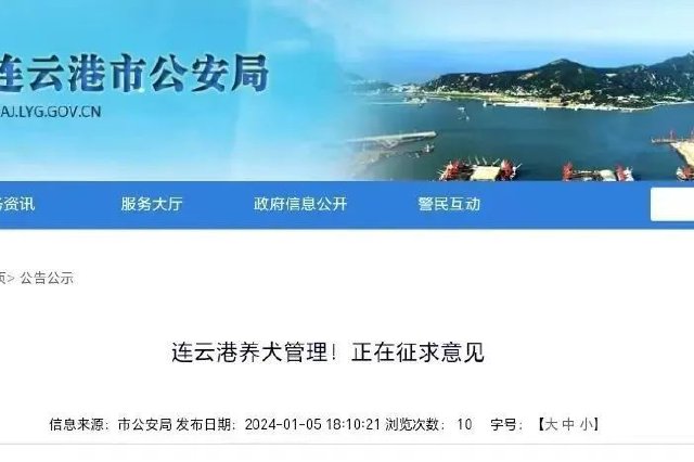 连云港市发布养犬管理条例 面向社会公开征求意见