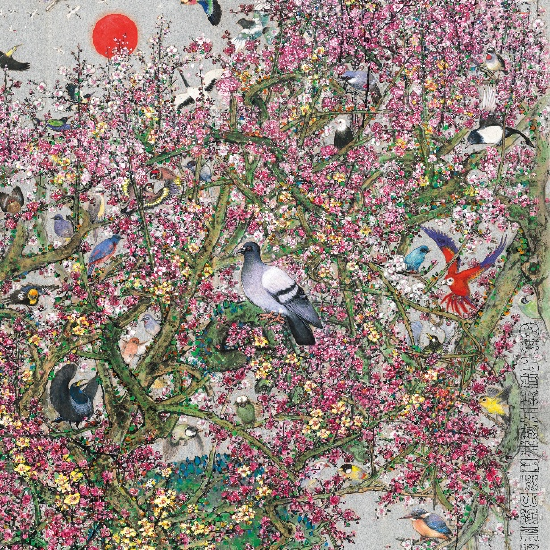 萧晖荣作品《一带一路 鸟鸣花开》局部