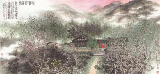 萧晖荣《苟坝晨曦图》 设色纸本143×308cm 2019年