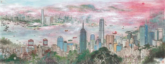 萧晖荣《东方明珠——日出东方》设色纸本 144×368cm 2017年