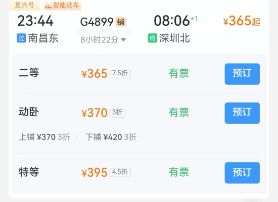 江西多地乘坐动车票降价