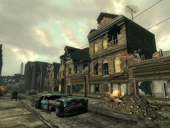  地上的世界里破旧的房屋车辆