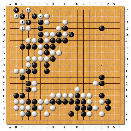 【图21】如果黑棋中间拔掉的话，行至白13中间4子就被吃了。白102和104的组合拳确实是好棋。