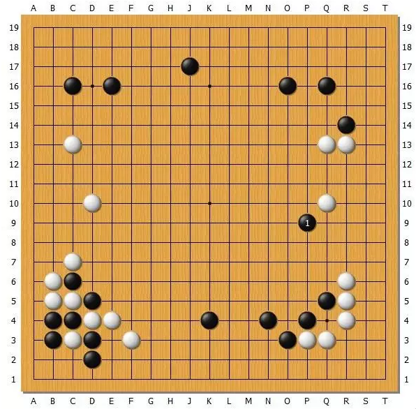 图2，在之前的观点看来白对手围4路是非常不好的棋，但是AlphaGo认为即便被白棋围4路，黑棋全局的平衡掌控的也非常好。