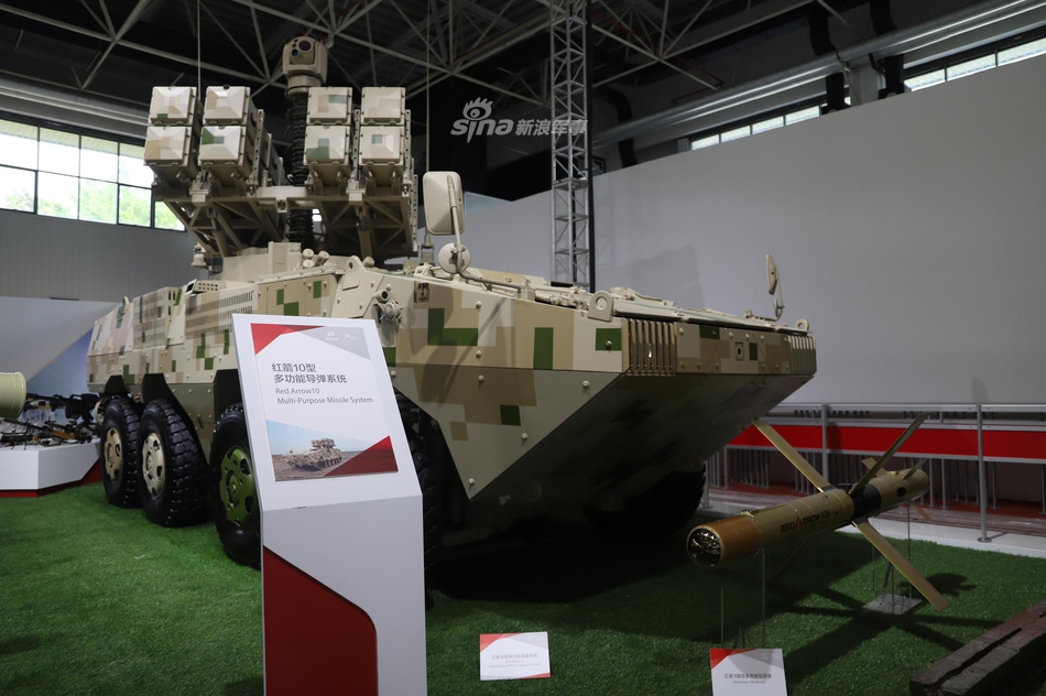 其中首次展示了采用我军制式8x8轮式底盘的红箭10导弹发射车,此前