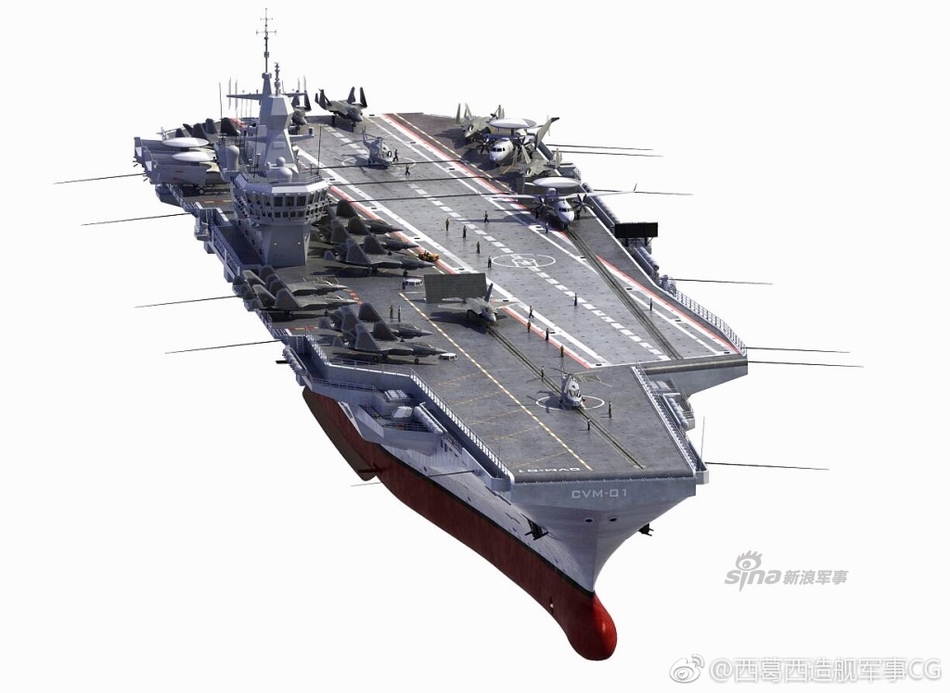 003航母长这样?中国海军弹射起飞型航母想象图
