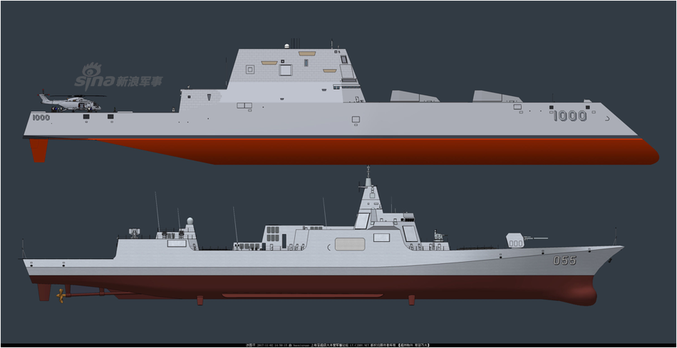 过气网红对比!055舰比052d战舰体型大了好多
