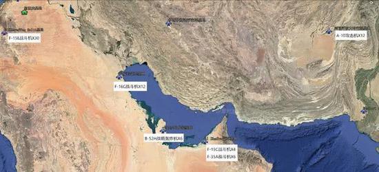 2019年6月美军波斯湾附近基地航空兵力部署情况（制图：军机图）