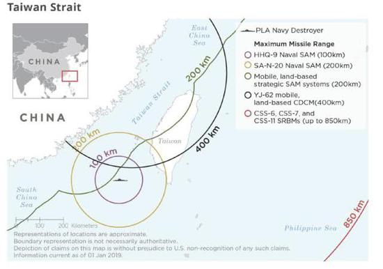 2019中国军力报告中的台海相关示意图