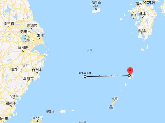 奄美大岛以西370公里大致位置 谷歌地图