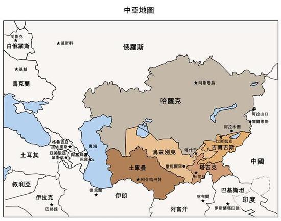 图注:上图可见,哈萨克斯坦,吉尔吉斯坦,塔吉克斯坦临近中国边境